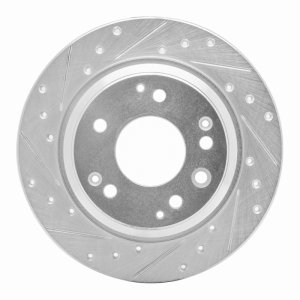 Acura RL Brake Rotor (1) - Rear Left - R1 Concepts - Drilled & Slotted - Silver - `99-`01